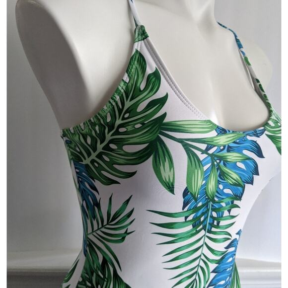 Patpat lace-up back palm leaf print bathing suit Small - Picture 6 of 9